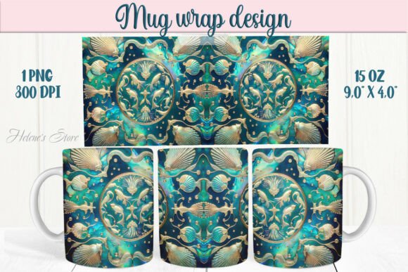 Ocean Gold Patterns Mug Wrap: A Graphics Asset for Crafts